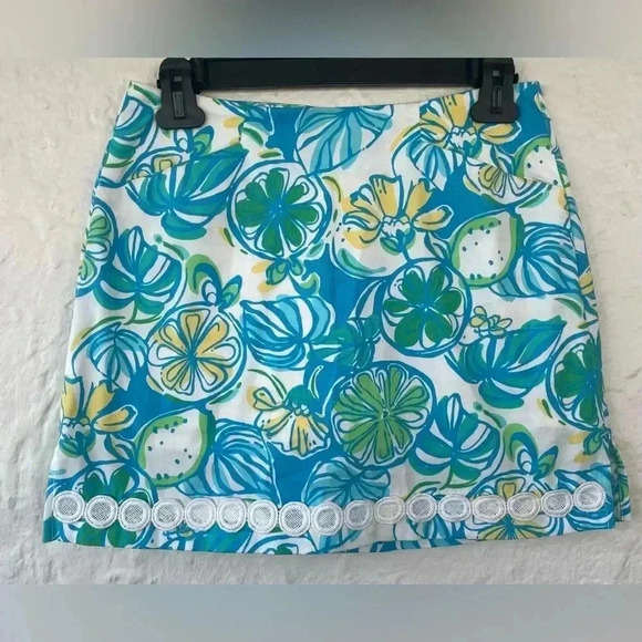 LILLY PULITZER Marigold Blue Green Yellow Print Cotton Mini Skirt Skort, size 00 - Picture 1 of 7